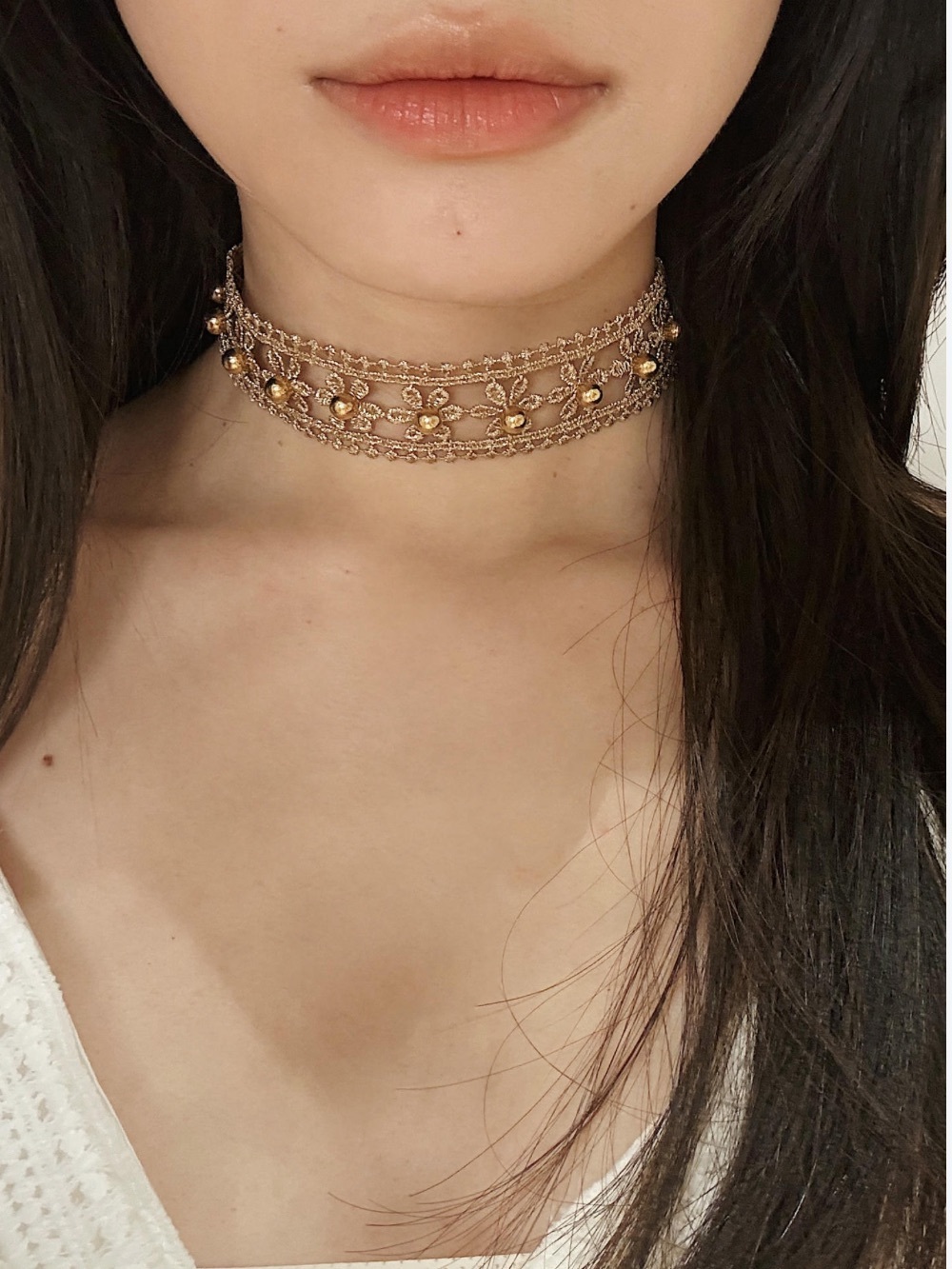 Gold Floral Lace Choker Necklace